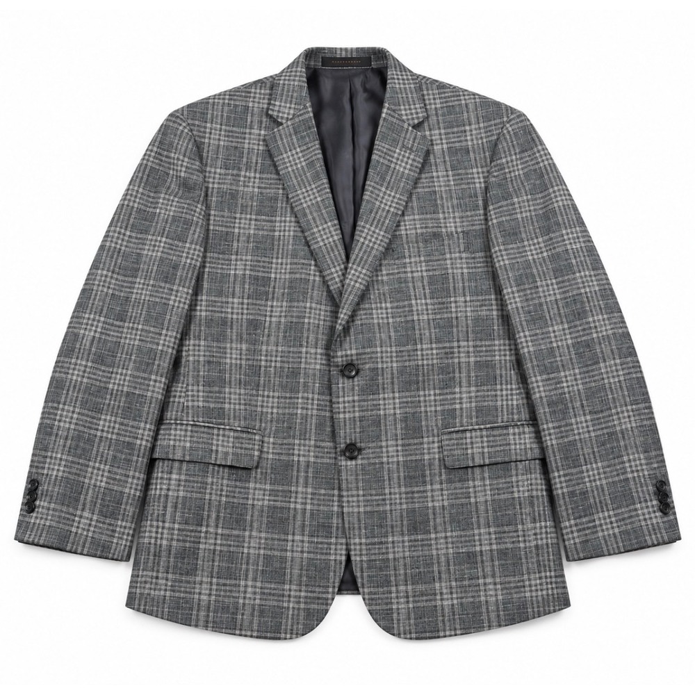 Jos A Bank Reserve E Thomas 46R Gray Plaid Italian Silk Wool Linen Sport Coat